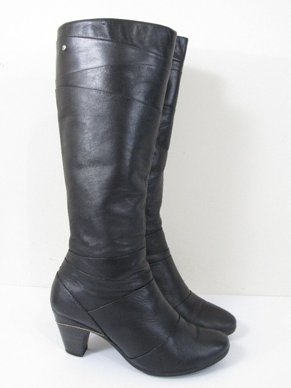 Pikolinos Womens Solid Black Leather Knee High Boots Heels Size 39 US 8.5